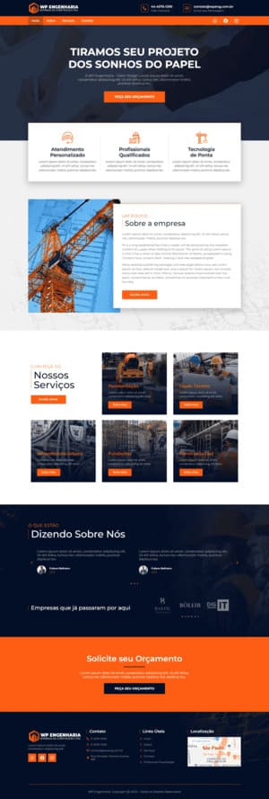 site institucional da wp engenharia